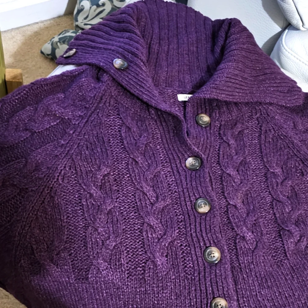 Old Navy Womens Purple Sweater Poncho Size XXL Cable Knit Button Sides Cardigan - Picture 2 of 10
